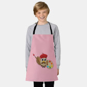 かわいい画家フクロウの漫画 エプロン (着用した状態)