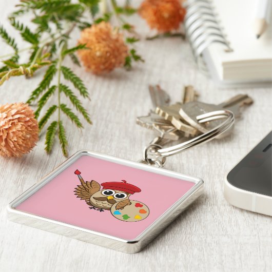 かわいい画家フクロウの漫画 キーホルダー (側面)