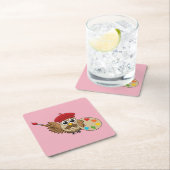 かわいい画家フクロウの漫画 スクエアペーパーコースター (インサイチュ)