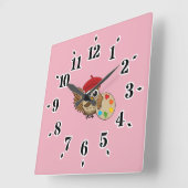 かわいい画家フクロウの漫画 スクエア壁時計 (傾斜)