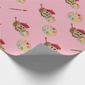 かわいい画家フクロウの漫画 ラッピングペーパー (角)