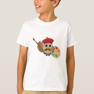 かわいい画家フクロウの漫画 Tシャツ