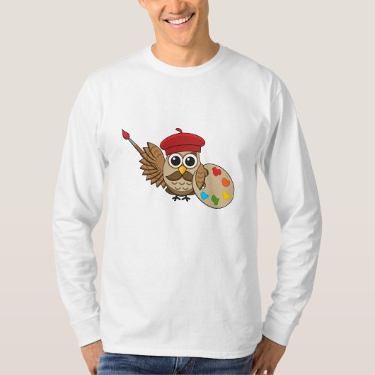 かわいい画家フクロウの漫画 Tシャツ (正面)