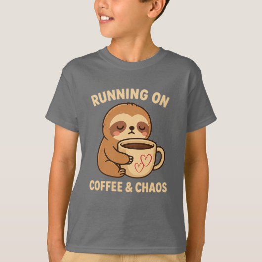 かわいい疲れたスロッスコーヒー&カオスカワイイおもしろいー Tシャツ (正面)