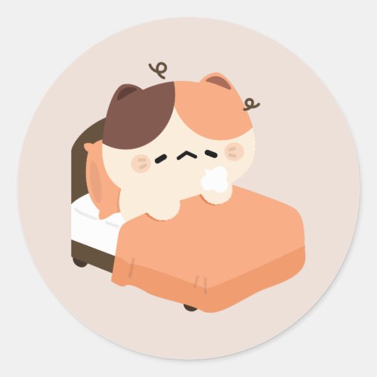 かわいい疲れたトーティー猫 ラウンドシール (正面)