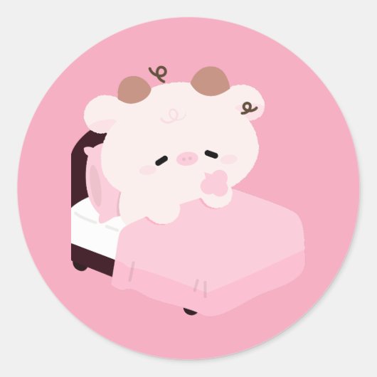 かわいい疲れた牛 ラウンドシール (正面)