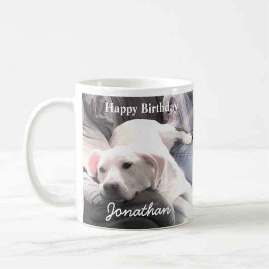 かわいい疲れた白犬と友達最高ののパパ コーヒーマグカップ (左)