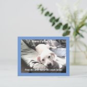 かわいい疲れた白犬と友達最高ののパパ シーズンポストカード (スタンド正面)