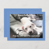 かわいい疲れた白犬と友達最高ののパパ シーズンポストカード (正面/裏面)