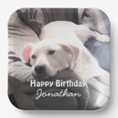 かわいい疲れた白犬と友達最高ののパパ ペーパープレート (正面)