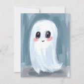 かわいい白いおばけの水彩ハロウィン シーズンカード (正面)