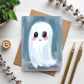 かわいい白いおばけの水彩ハロウィン シーズンカード