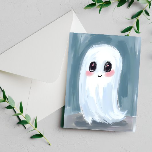 かわいい白いおばけの水彩ハロウィン シーズンカード