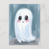 かわいい白いおばけの水彩ハロウィン シーズンポストカード (正面)