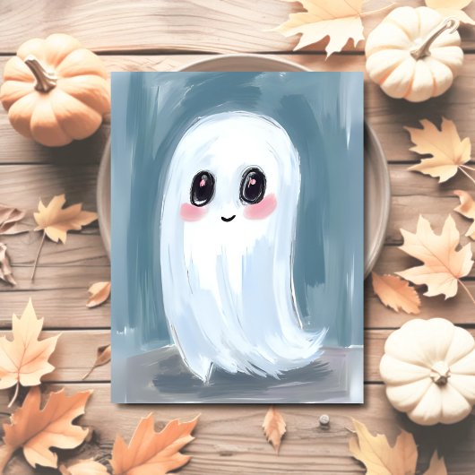 かわいい白いおばけの水彩ハロウィン シーズンポストカード