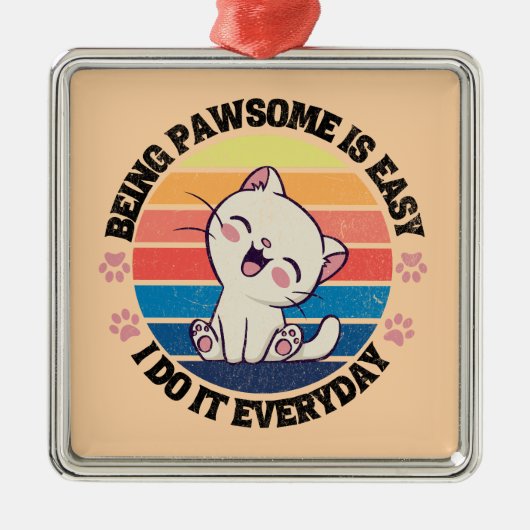 かわいい白いかわいい猫 メタルオーナメント (正面)