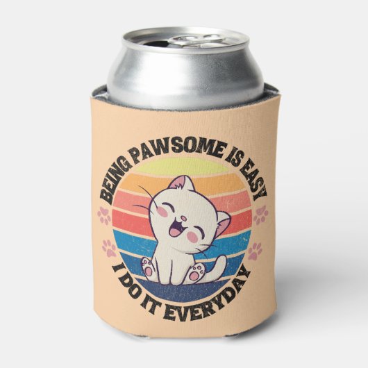 かわいい白いかわいい猫 缶クーラー (缶正面)