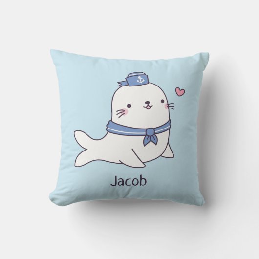 かわいい白いアザラシのセーラー服の子供部屋の飾り名前 クッション (正面)