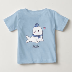 かわいい白いアザラシの子船員クルー落書き ベビーTシャツ