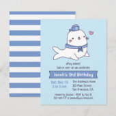 かわいい白いアザラシの水兵の子供の誕生日パーティー 招待状 (正面/裏面)