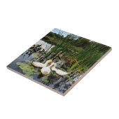 かわいい白いアヒル、ユリのパッド、カタイル、湖の海岸 タイル (側面)