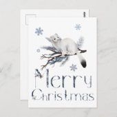 かわいい白いイタチが松の木にいる ポストカード (正面/裏面)