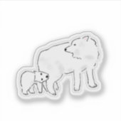 かわいい白いオオカミの母と子犬 シール (正面)
