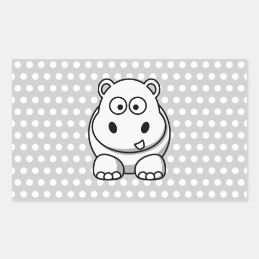 かわいい白いカバ 長方形シール (正面)