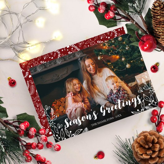 かわいい白いカリグラフィーウインター・フォリアージフォト クリスマス 招待状