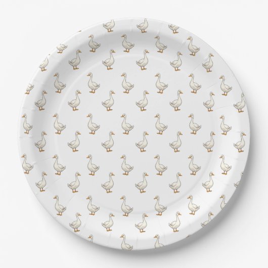 かわいい白いガチョウの模様 ペーパープレート (正面)