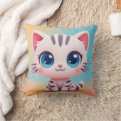 かわいい白いキャラクターの子猫 クッション (ブランケット)