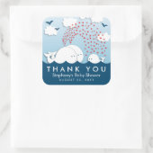 かわいい白いクジラのカップルベビーありがとうシール スクエアシール (バッグ)