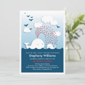 かわいい白いクジラスタイリッシュ赤ちゃんシャワー招待状 招待状 (スタンド正面)