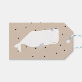 かわいい白いクジラ赤ちゃんシャワーニュートラルベージュ ギフトタグ