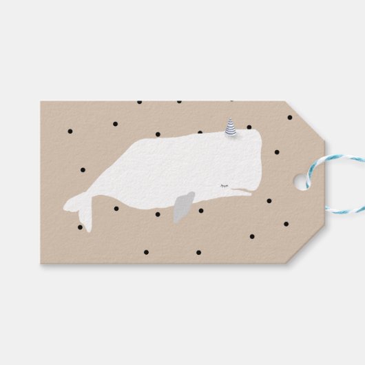 かわいい白いクジラ赤ちゃんシャワーニュートラルベージュ ギフトタグ (正面(横))