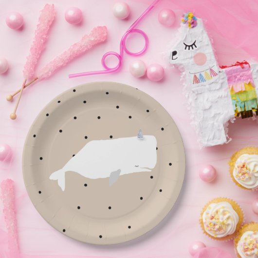 かわいい白いクジラ赤ちゃんシャワーニュートラルベージュ ペーパープレート (パーティー)