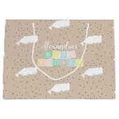 かわいい白いクジラ赤ちゃんシャワーニュートラルベージュ ラージペーパーバッグ (正面)