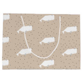 かわいい白いクジラ赤ちゃんシャワーニュートラルベージュ ラージペーパーバッグ (裏面)