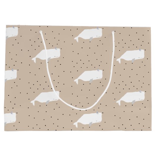 かわいい白いクジラ赤ちゃんシャワーニュートラルベージュ ラージペーパーバッグ (裏面)