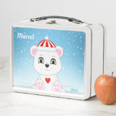 かわいい白いクマonライトブルー メタルランチボックス (インサイチュ)