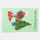 かわいい白いクリスマスアヒル(リース) キッチンタオル (横)