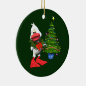 かわいい白いクリスマスアヒル(リース) セラミックオーナメント (右)