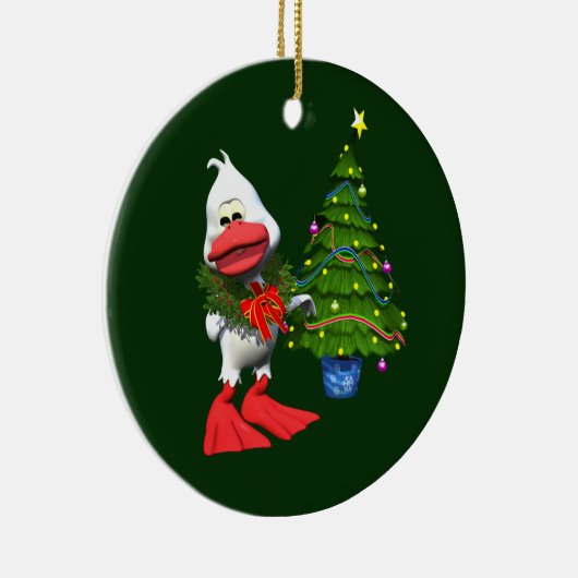 かわいい白いクリスマスアヒル(リース) セラミックオーナメント (右)