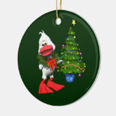 かわいい白いクリスマスアヒル(リース) セラミックオーナメント (左)