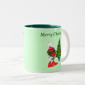 かわいい白いクリスマスアヒル(リース) ツートーンマグカップ (正面右)