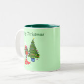 かわいい白いクリスマスアヒル(リース) ツートーンマグカップ (正面左)