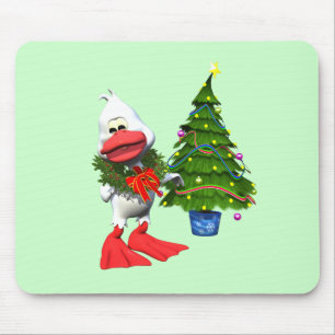 かわいい白いクリスマスアヒル(リース) マウスパッド
