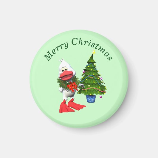 かわいい白いクリスマスアヒル(リース) マグネット (正面)