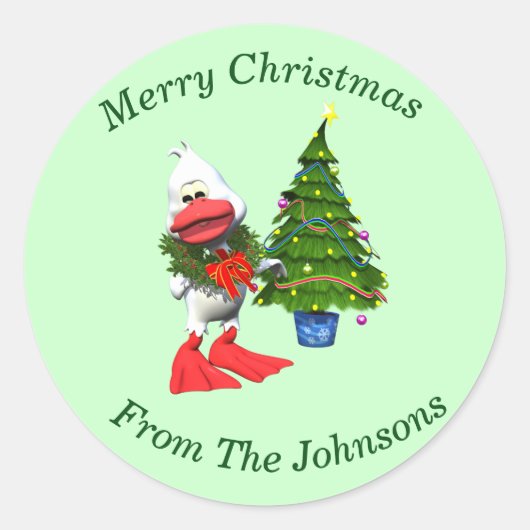 かわいい白いクリスマスアヒル(リース) ラウンドシール (正面)