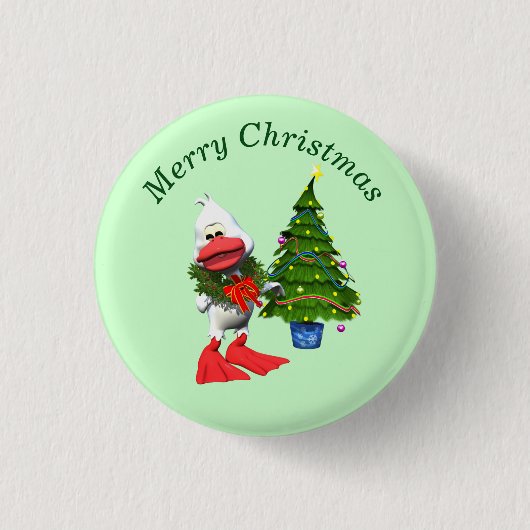 かわいい白いクリスマスアヒル(リース) 缶バッジ (正面)